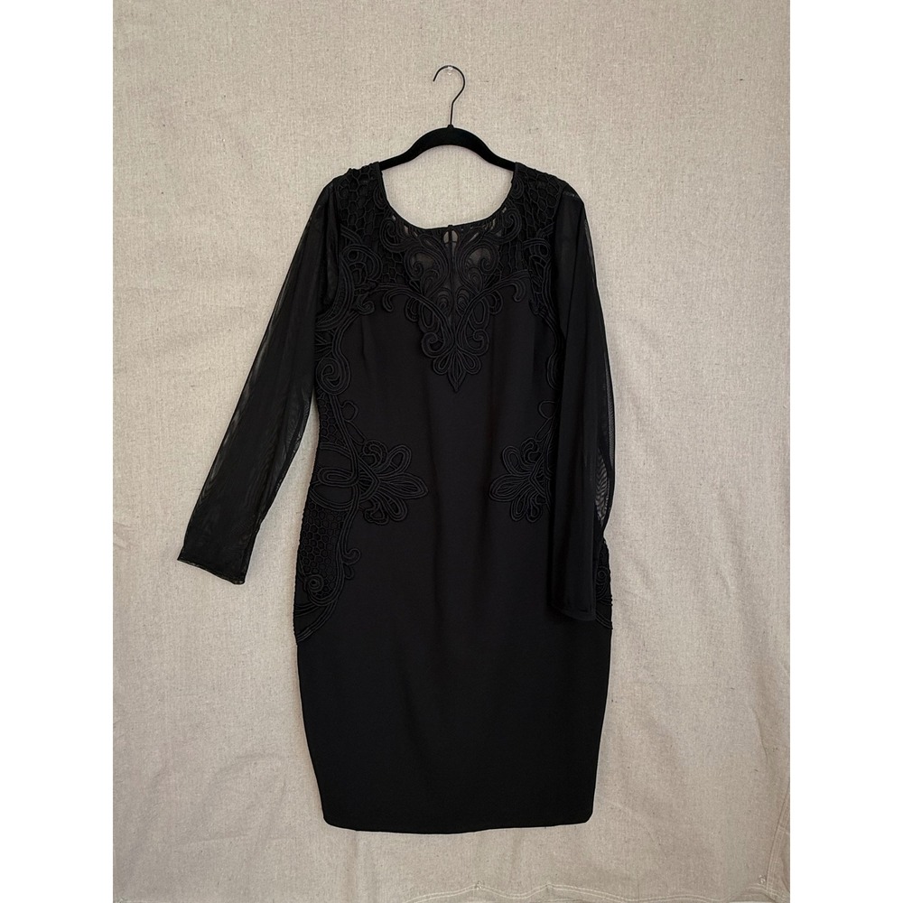 Bisou Bisou Michele Bohbot Black Bodycon Dress Soutache Mesh Sleeve Womens 14
